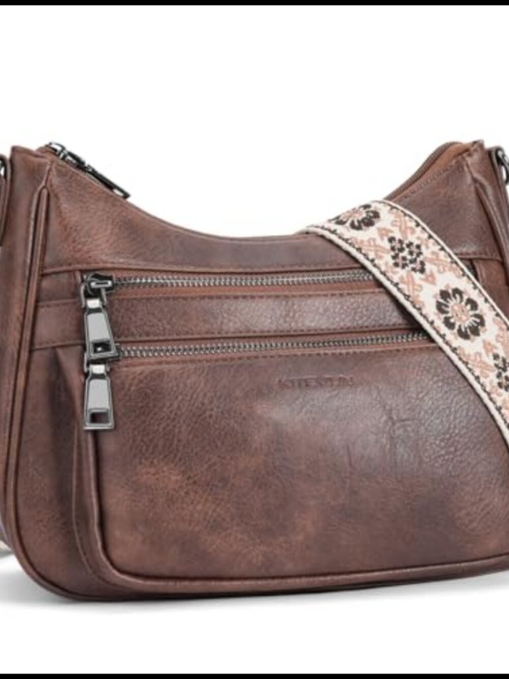 Vegan PU Leather Crossbody Bag Multi Pocket Adjustable Guitar Strap Women